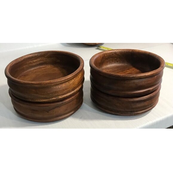 Wooden Bowl Set From Philippines 8 Pieces 4 Small & 2 Serving Bowls Spoon Fork - Picture 2 of 14